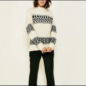 Line & Dot Montana Faire Isle Sweater Cream/Black Size M - NWT